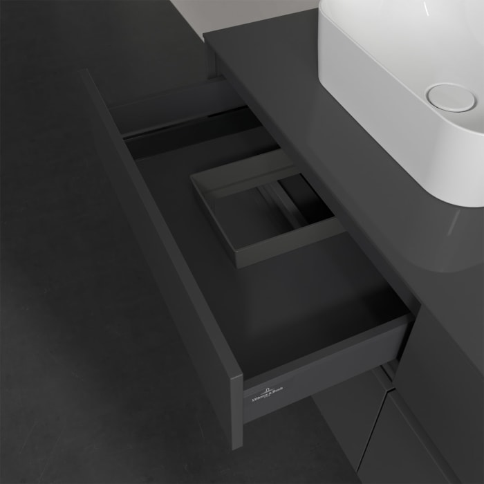 Villeroy & Boch Collaro Waschtischunterschrank 140 x 50 cm, mit 4 Auszügen und LED-Beleuchtung für 2 Finion Waschtische