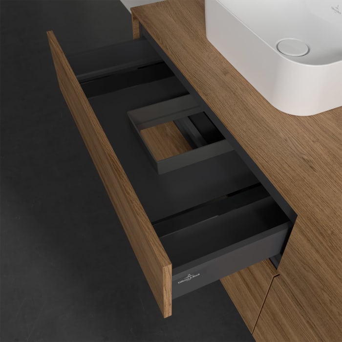 Villeroy & Boch Collaro Waschtischunterschrank 160 x 50 cm, mit 4 Auszügen und LED-Beleuchtung für 2 Finion Waschtische