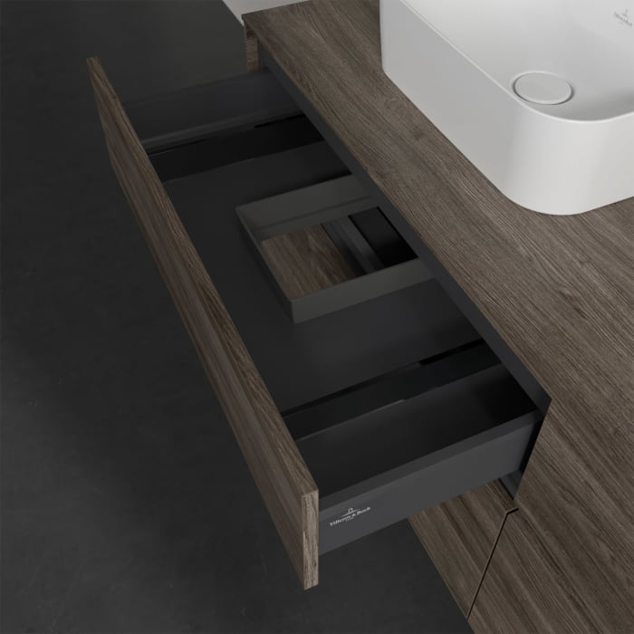 Villeroy & Boch Collaro Waschtischunterschrank 160 x 50 cm, mit 4 Auszügen und LED-Beleuchtung für 2 Finion Waschtische