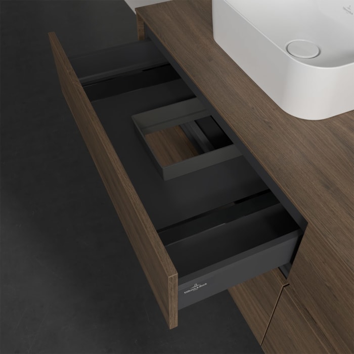 Villeroy & Boch Collaro Waschtischunterschrank 160 x 50 cm, mit 4 Auszügen und LED-Beleuchtung für 2 Finion Waschtische