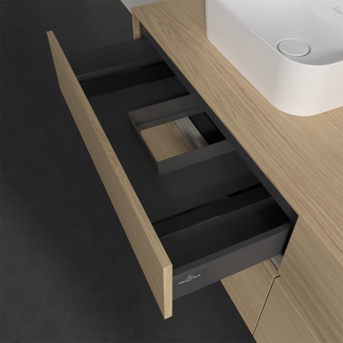 Villeroy & Boch Collaro Waschtischunterschrank 160 x 50 cm, mit 4 Auszügen und LED-Beleuchtung für 2 Finion Waschtische