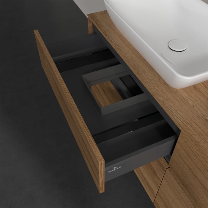 Villeroy & Boch Collaro Waschtischunterschrank 140 x 50 cm, mit 4 Auszügen und LED-Beleuchtung für 2 Venticello Waschtische