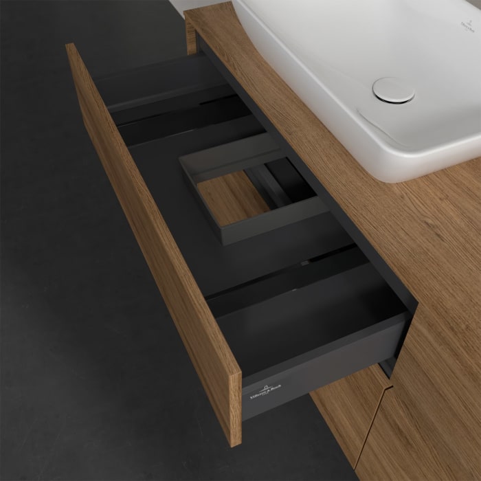 Villeroy & Boch Collaro Waschtischunterschrank 160 x 50 cm, mit 4 Auszügen und LED-Beleuchtung für 2 Venticello Waschtische