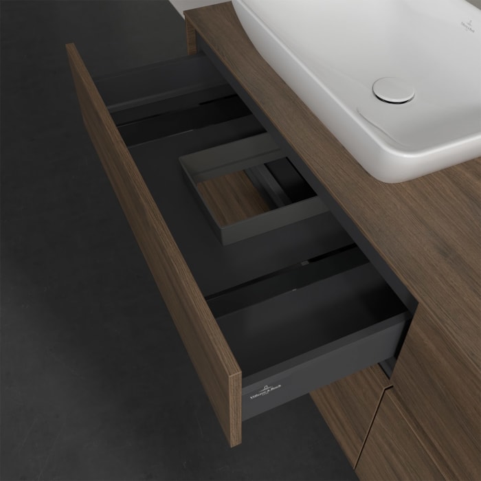 Villeroy & Boch Collaro Waschtischunterschrank 160 x 50 cm, mit 4 Auszügen und LED-Beleuchtung für 2 Venticello Waschtische