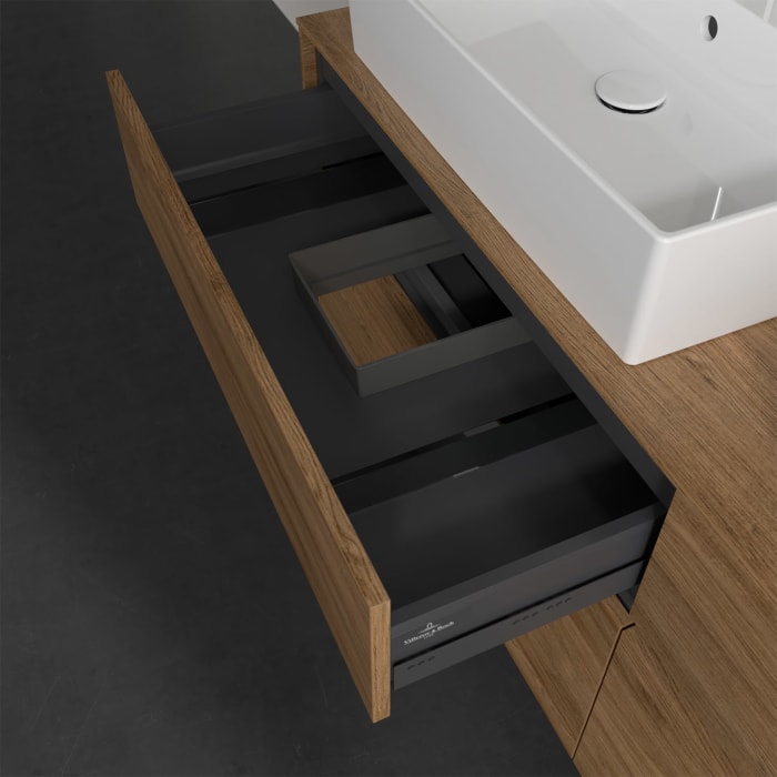 Villeroy & Boch Collaro Waschtischunterschrank 160 x 50 cm, mit 4 Auszügen und LED-Beleuchtung für 2 Waschtische