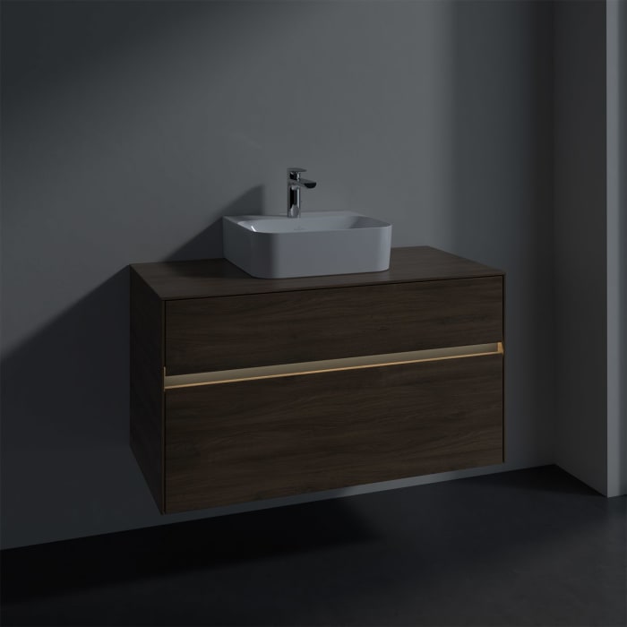 Villeroy & Boch Collaro Waschtischunterschrank 100 x 50 cm, mit 2 Auszügen und LED-Beleuchtung für Finion Waschtisch