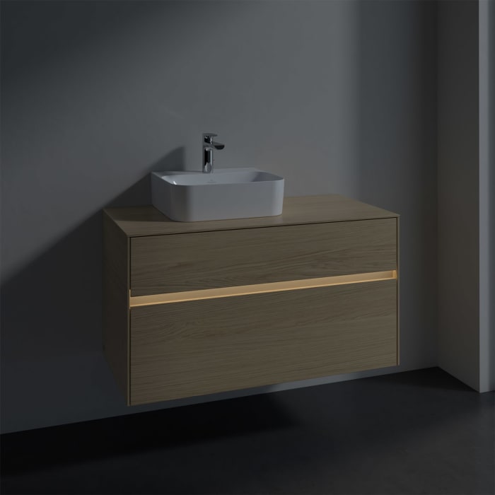 Villeroy & Boch Collaro Waschtischunterschrank 100 x 50 cm, mit 2 Auszügen und LED-Beleuchtung für Finion Waschtisch