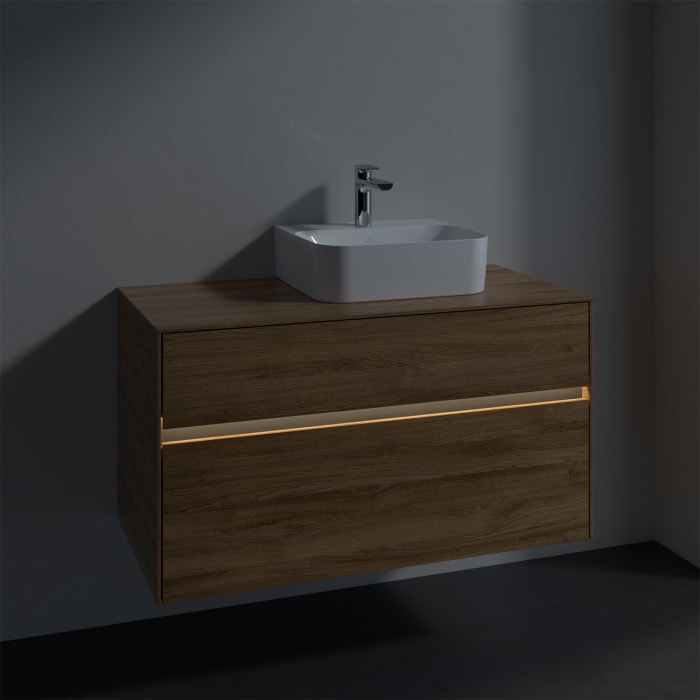 Villeroy & Boch Collaro Waschtischunterschrank 100 x 50 cm, mit 2 Auszügen und LED-Beleuchtung für Finion Waschtisch