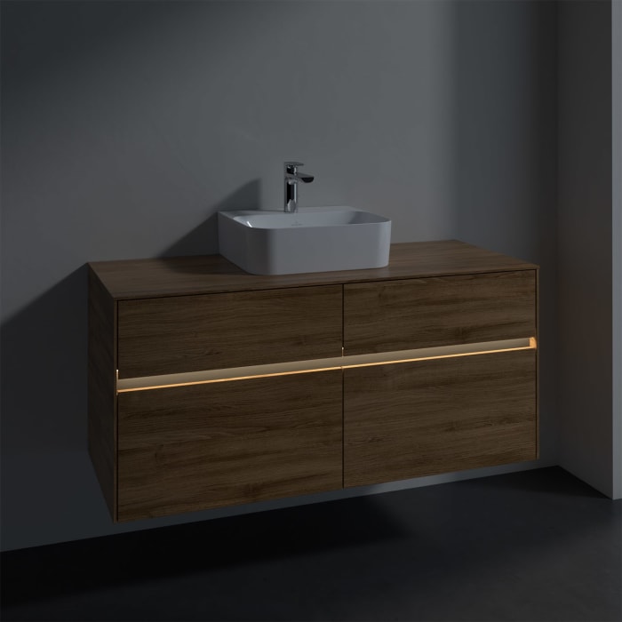 Villeroy & Boch Collaro Waschtischunterschrank 120 x 50 cm, mit 4 Auszügen und LED-Beleuchtung für Finion Waschtisch