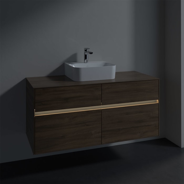 Villeroy & Boch Collaro Waschtischunterschrank 120 x 50 cm, mit 4 Auszügen und LED-Beleuchtung für Finion Waschtisch