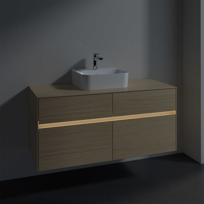 Villeroy & Boch Collaro Waschtischunterschrank 120 x 50 cm, mit 4 Auszügen und LED-Beleuchtung für Finion Waschtisch
