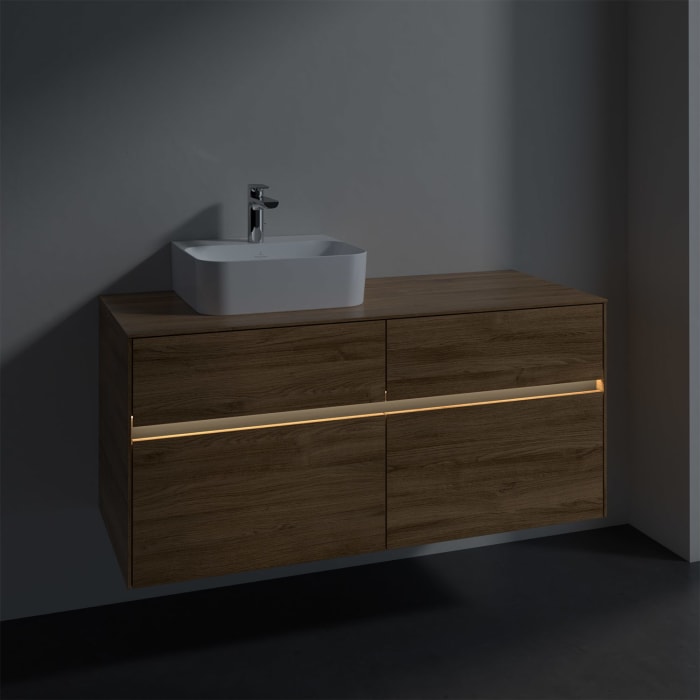 Villeroy & Boch Collaro Waschtischunterschrank 120 x 50 cm, mit 4 Auszügen und LED-Beleuchtung für Finion Waschtisch