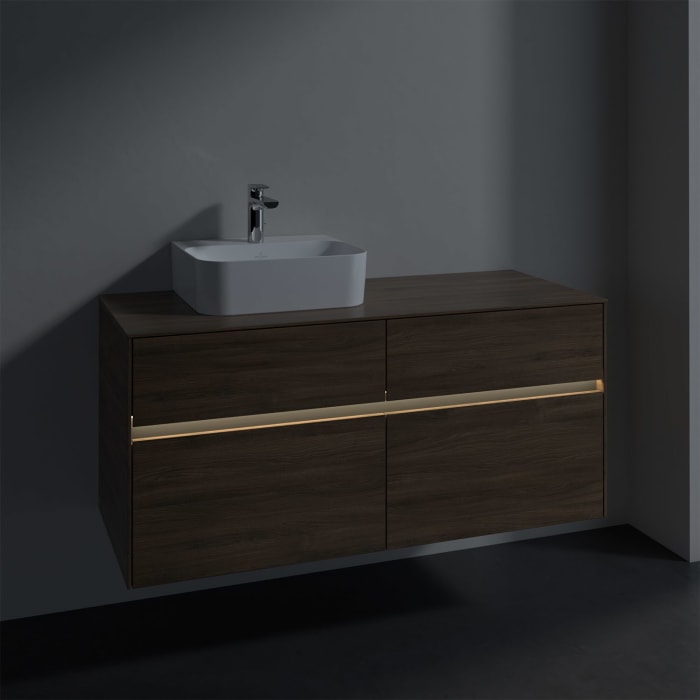 Villeroy & Boch Collaro Waschtischunterschrank 120 x 50 cm, mit 4 Auszügen und LED-Beleuchtung für Finion Waschtisch