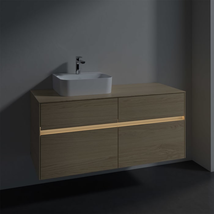 Villeroy & Boch Collaro Waschtischunterschrank 120 x 50 cm, mit 4 Auszügen und LED-Beleuchtung für Finion Waschtisch