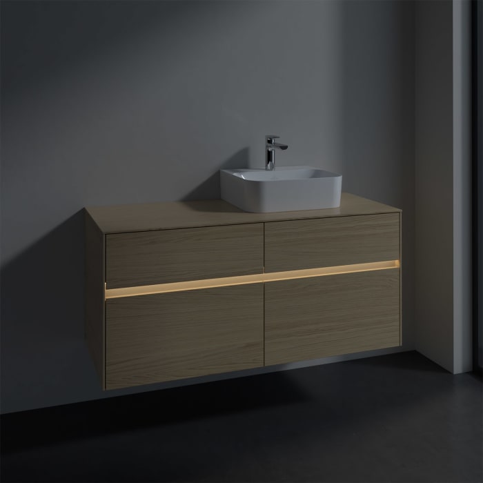 Villeroy & Boch Collaro Waschtischunterschrank 120 x 50 cm, mit 4 Auszügen und LED-Beleuchtung für Finion Waschtisch