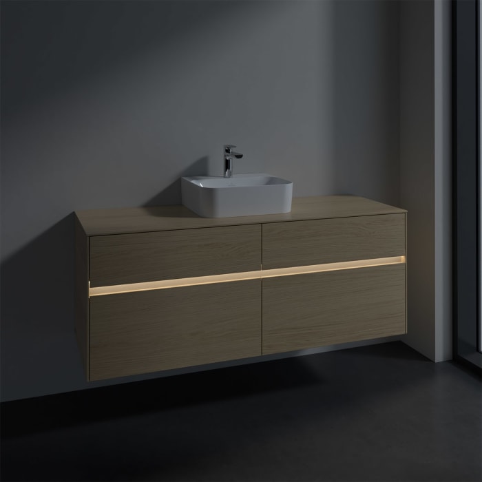 Villeroy & Boch Collaro Waschtischunterschrank 140 x 50 cm, mit 4 Auszügen und LED-Beleuchtung für Finion Waschtisch