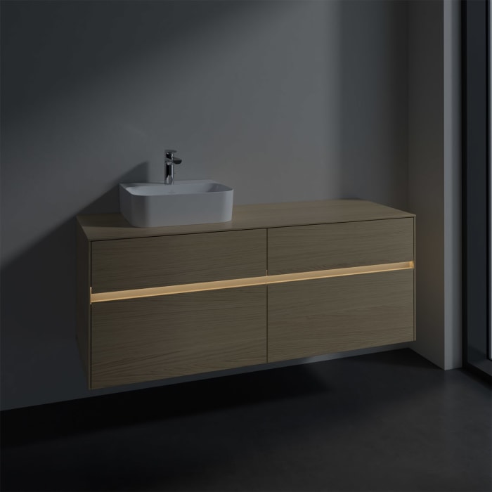 Villeroy & Boch Collaro Waschtischunterschrank 140 x 50 cm, mit 4 Auszügen und LED-Beleuchtung für Finion Waschtisch