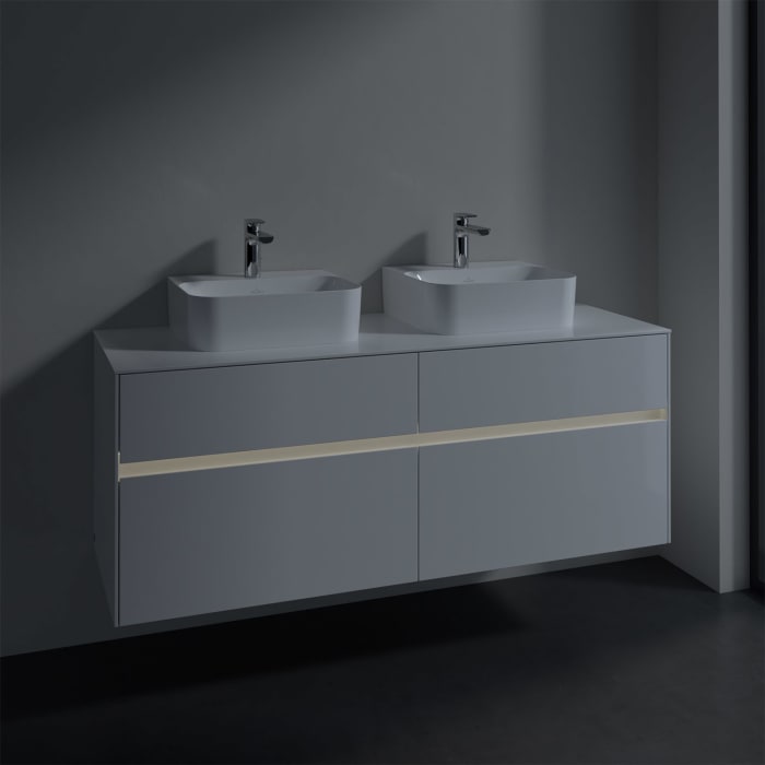 Villeroy & Boch Collaro Waschtischunterschrank 140 x 50 cm, mit 4 Auszügen und LED-Beleuchtung für 2 Finion Waschtische