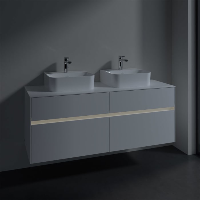 Villeroy & Boch Collaro Waschtischunterschrank 140 x 50 cm, mit 4 Auszügen und LED-Beleuchtung für 2 Finion Waschtische