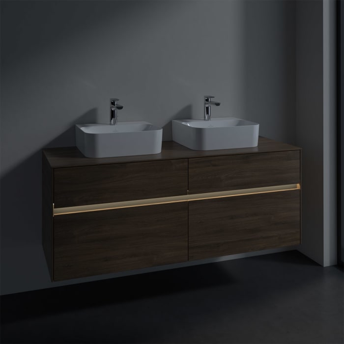 Villeroy & Boch Collaro Waschtischunterschrank 140 x 50 cm, mit 4 Auszügen und LED-Beleuchtung für 2 Finion Waschtische