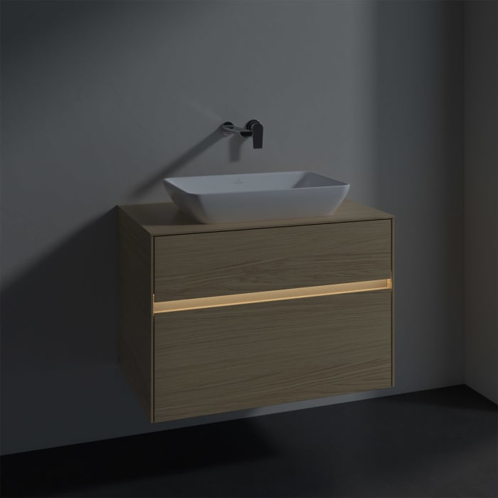 Villeroy & Boch Collaro Waschtischunterschrank 80 x 50 cm, mit 2 Auszügen und LED-Beleuchtung für Venticello Waschtisch