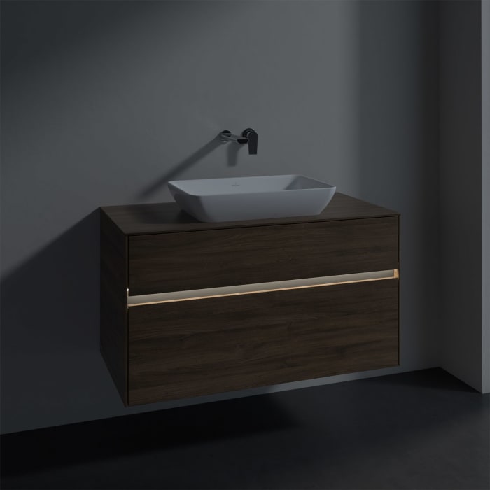 Villeroy & Boch Collaro Waschtischunterschrank 100 x 50 cm, mit 2 Auszügen und LED-Beleuchtung für Venticello Waschtisch