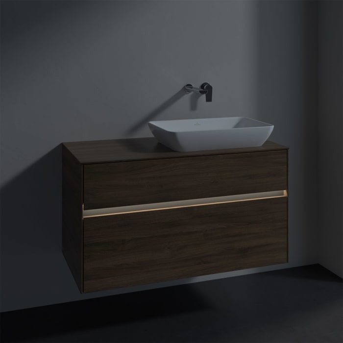 Villeroy & Boch Collaro Waschtischunterschrank 100 x 50 cm, mit 2 Auszügen und LED-Beleuchtung für Venticello Waschtisch
