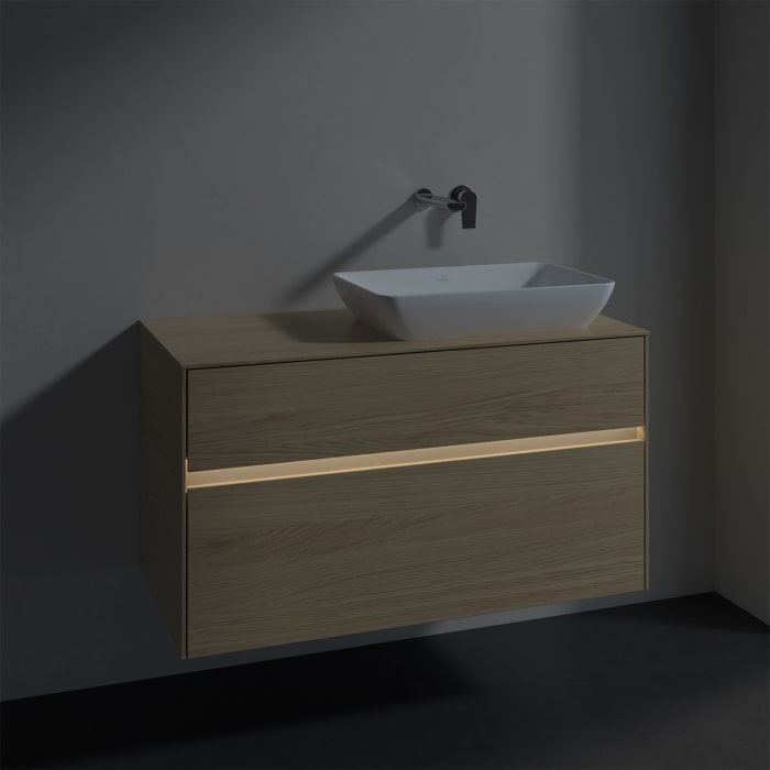 Villeroy & Boch Collaro Waschtischunterschrank 100 x 50 cm, mit 2 Auszügen und LED-Beleuchtung für Venticello Waschtisch