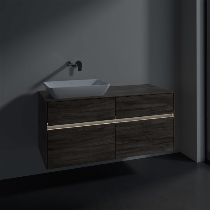 Villeroy & Boch Collaro Waschtischunterschrank 120 x 50 cm, mit 4 Auszügen und LED-Beleuchtung für Venticello Waschtisch