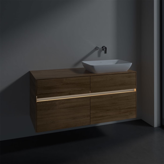 Villeroy & Boch Collaro Waschtischunterschrank 120 x 50 cm, mit 4 Auszügen und LED-Beleuchtung für Venticello Waschtisch