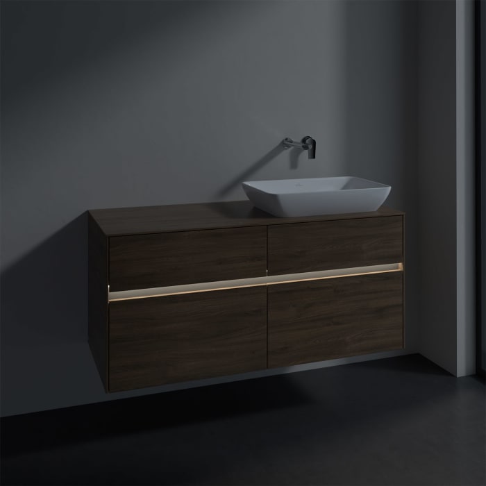 Villeroy & Boch Collaro Waschtischunterschrank 120 x 50 cm, mit 4 Auszügen und LED-Beleuchtung für Venticello Waschtisch