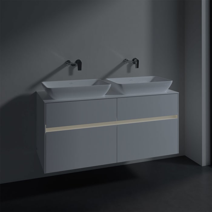 Villeroy & Boch Collaro Waschtischunterschrank 120 x 50 cm, mit 4 Auszügen und LED-Beleuchtung für 2 Venticello Waschtische