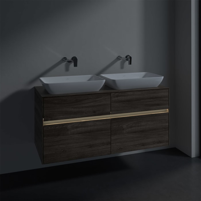 Villeroy & Boch Collaro Waschtischunterschrank 120 x 50 cm, mit 4 Auszügen und LED-Beleuchtung für 2 Venticello Waschtische