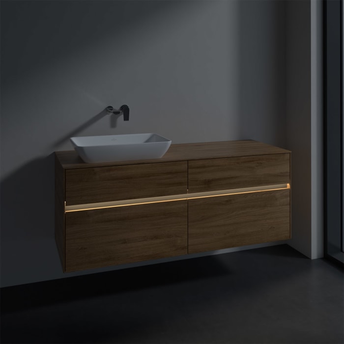 Villeroy & Boch Collaro Waschtischunterschrank 140 x 50 cm, mit 4 Auszügen und LED-Beleuchtung für Venticello Waschtisch