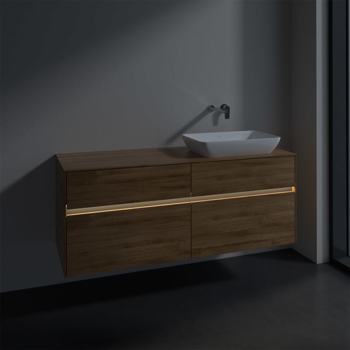 Villeroy & Boch Collaro Waschtischunterschrank 140 x 50 cm, mit 4 Auszügen und LED-Beleuchtung für Venticello Waschtisch