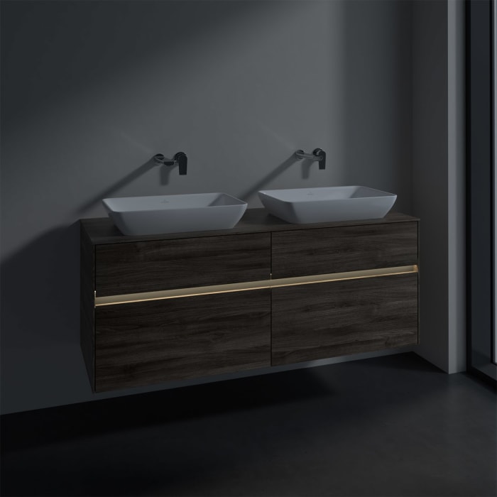 Villeroy & Boch Collaro Waschtischunterschrank 140 x 50 cm, mit 4 Auszügen und LED-Beleuchtung für 2 Venticello Waschtische