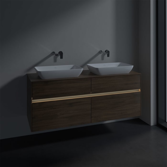 Villeroy & Boch Collaro Waschtischunterschrank 140 x 50 cm, mit 4 Auszügen und LED-Beleuchtung für 2 Venticello Waschtische