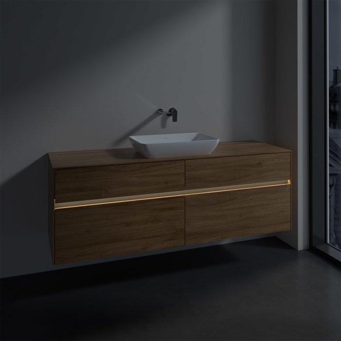 Villeroy & Boch Collaro Waschtischunterschrank 160 x 50 cm, mit 4 Auszügen und LED-Beleuchtung für Venticello Waschtisch