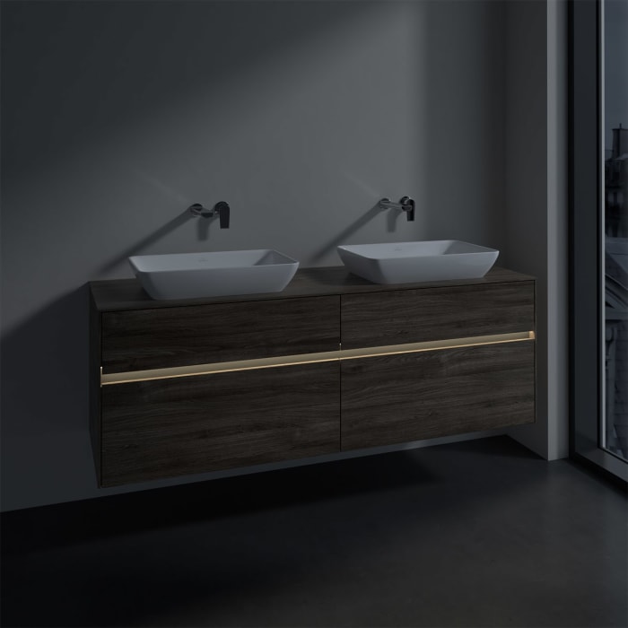 Villeroy & Boch Collaro Waschtischunterschrank 160 x 50 cm, mit 4 Auszügen und LED-Beleuchtung für 2 Venticello Waschtische