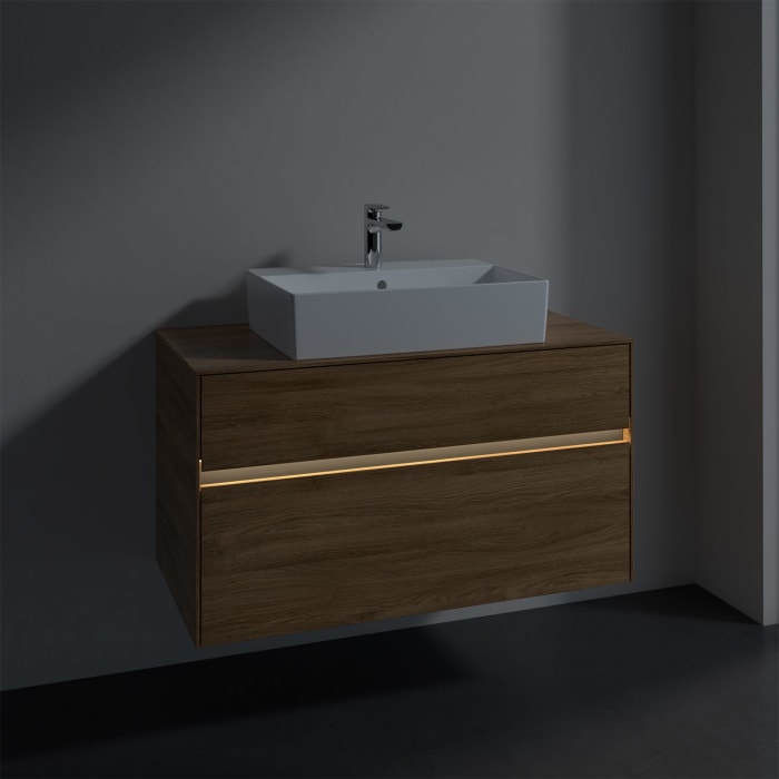 Villeroy & Boch Collaro Waschtischunterschrank 100 x 50 cm, mit 2 Auszügen und LED-Beleuchtung