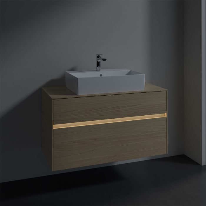 Villeroy & Boch Collaro Waschtischunterschrank 100 x 50 cm, mit 2 Auszügen und LED-Beleuchtung
