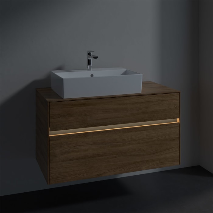 Villeroy & Boch Collaro Waschtischunterschrank 100 x 50 cm, mit 2 Auszügen und LED-Beleuchtung