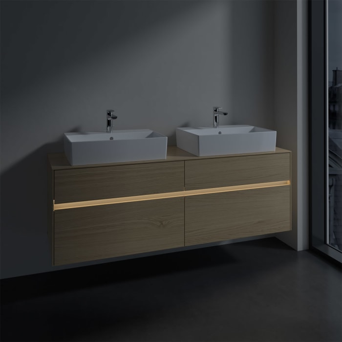 Villeroy & Boch Collaro Waschtischunterschrank 160 x 50 cm, mit 4 Auszügen und LED-Beleuchtung für 2 Waschtische