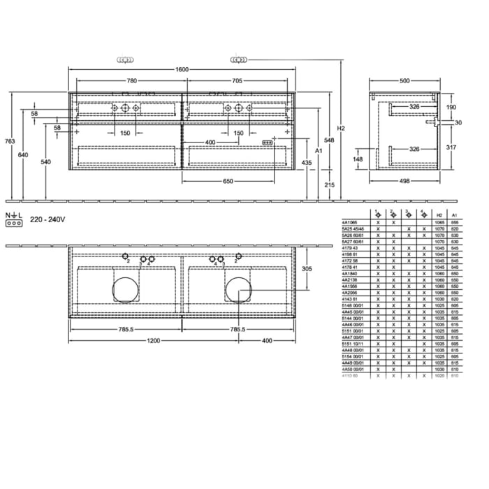 Villeroy & Boch Collaro Waschtischunterschrank 160 x 54,8 cm mit 4 Auszügen ohne Ausschnitt