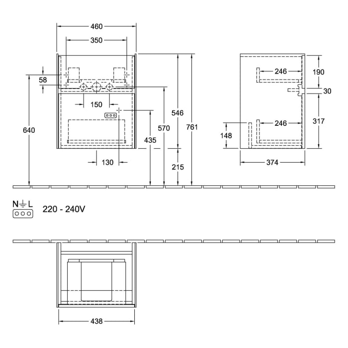 Villeroy & Boch Collaro Waschtischunterschrank 46 x 54,6 cm , mit LED-Beleuchtung, mit 2 Auszügen