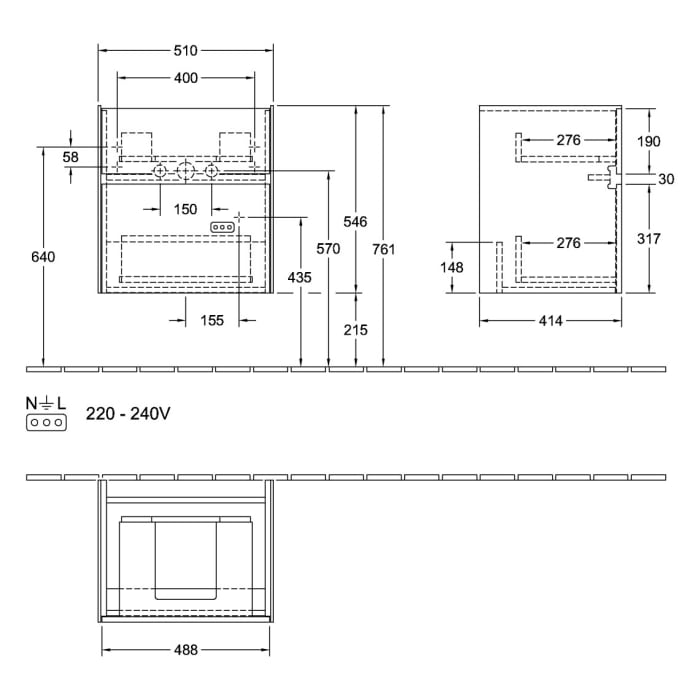 Villeroy & Boch Collaro Waschtischunterschrank 51 x 54,6 cm , mit LED-Beleuchtung, mit 2 Auszügen