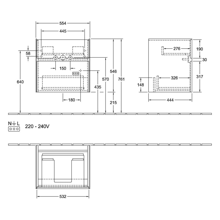 Villeroy & Boch Collaro Waschtischunterschrank 55,4 x 54,6 cm , mit LED-Beleuchtung, mit 2 Auszügen