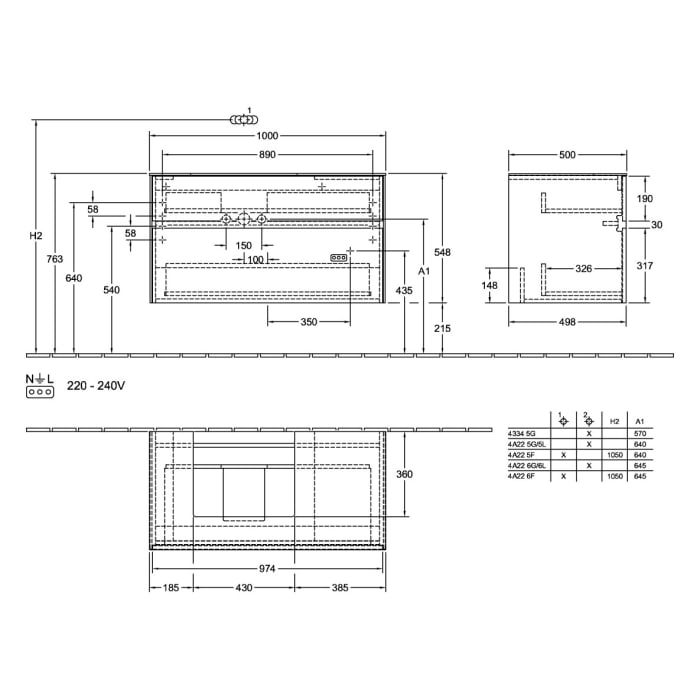 Villeroy & Boch Collaro Waschtischunterschrank 100 x 54,8 cm , mit LED-Beleuchtung, mit 2 Auszügen