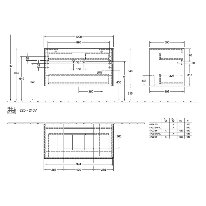 Villeroy & Boch Collaro Waschtischunterschrank 100 x 54,8 cm , mit LED-Beleuchtung, mit 2 Auszügen