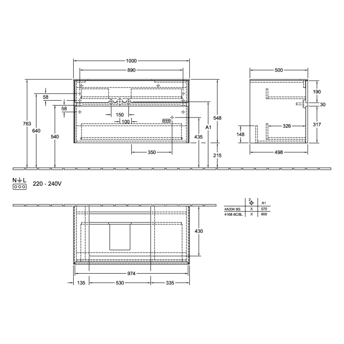 Villeroy & Boch Collaro Waschtischunterschrank 100 x 54,8 cm , mit LED-Beleuchtung, mit 2 Auszügen